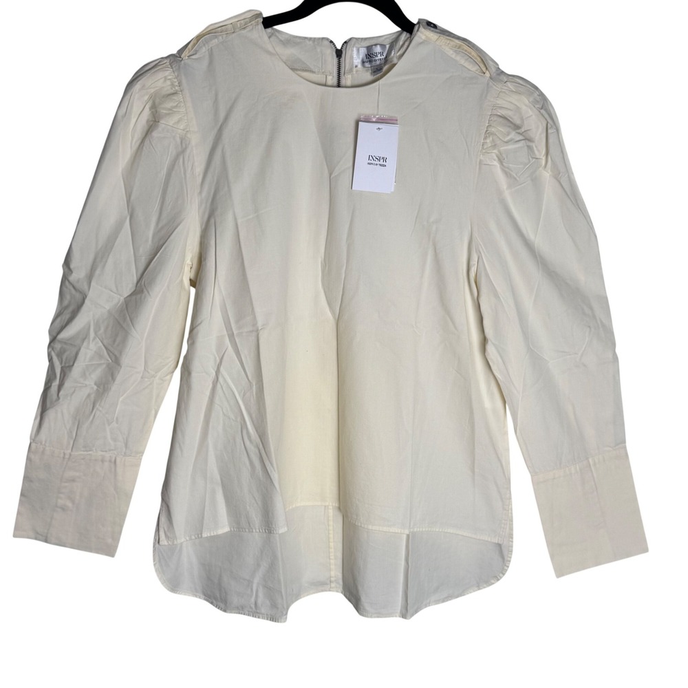 INSPR by Tezza Cottagecore Cotton Puff Shoulder Zip Back Blouse Top Large NWT